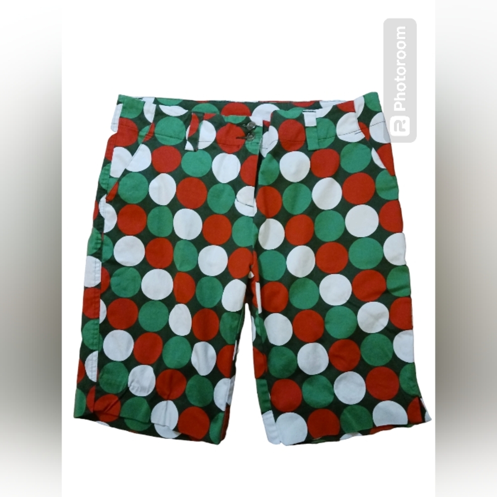 LOUDMOUTH Ladies shorts.  Womens.  Size 10.   Red, green & white polka dots.